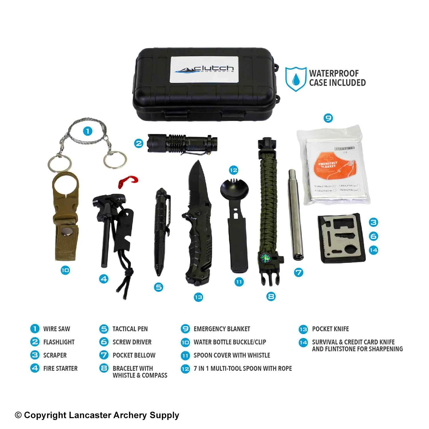 Clutch Outdoors 14-In-1 Emergency Survival Kit 5 Clutch Outdoors 14-In-1 Emergency Survival Kit - Image 3